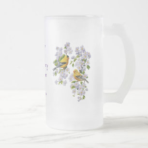 Goldfinch Birds & Flowers U-Pick Background Colour Frosted Glass Beer Mug