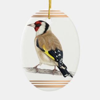 Goldfinch framed with gold lines ceramic tree decoration