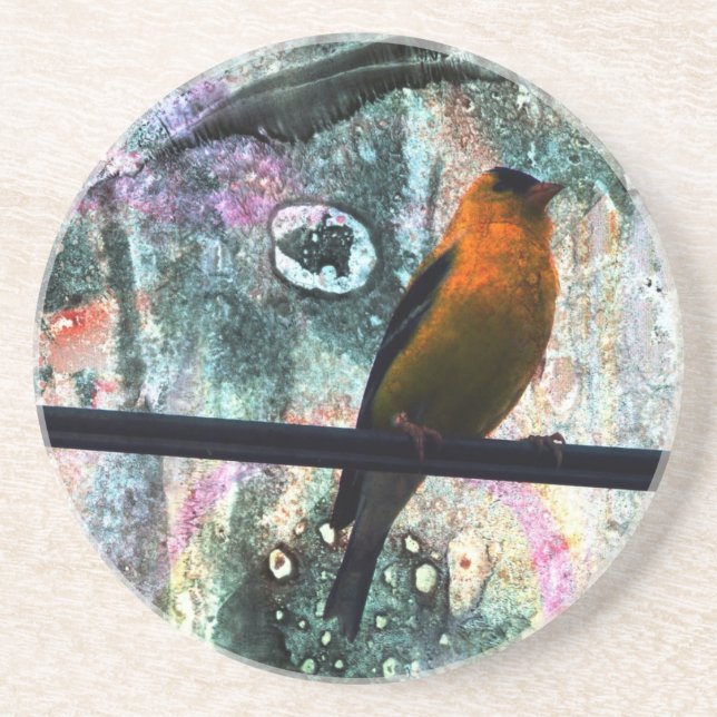Goldfinch Grunge Coaster (Front)