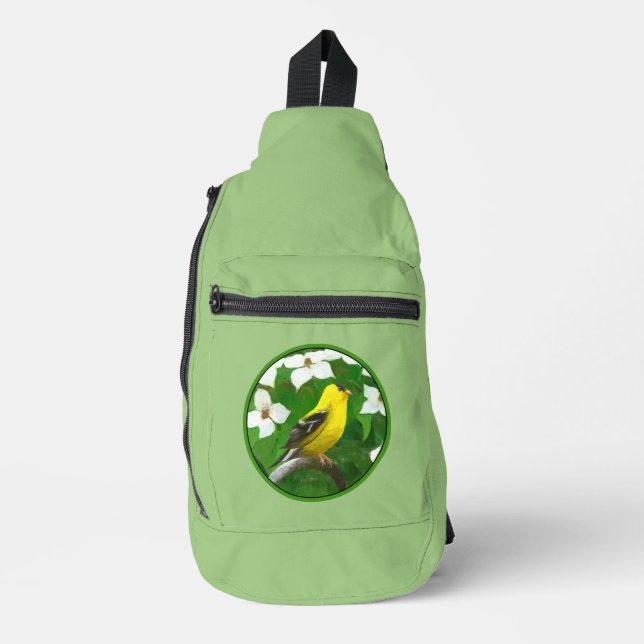 Goldfinch in Dogwood Blossoms Original Bird Art Sling Bag (Front)