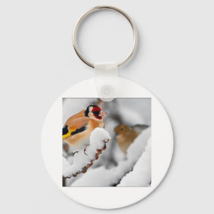 Goldfinch in snow key ring