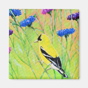 Goldfinch in Wildflowers Painting Magnet