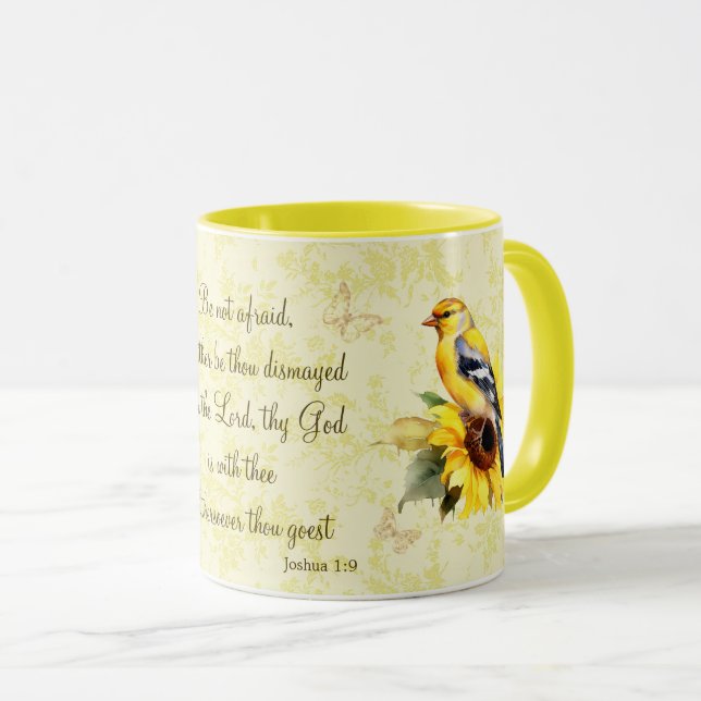 Goldfinch Mug Bible Verse Be Not Afraid  (Front Right)
