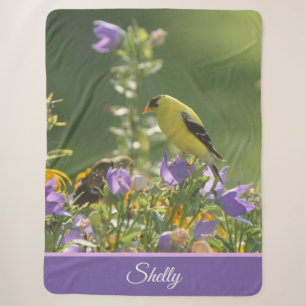Goldfinch on a Harebell Flower Sherpa Blanket