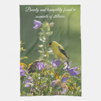 Goldfinch on a Harebell Flower Tea Towel