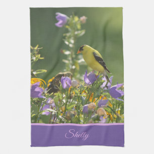 Goldfinch on a Harebell Flower   Tea Towel
