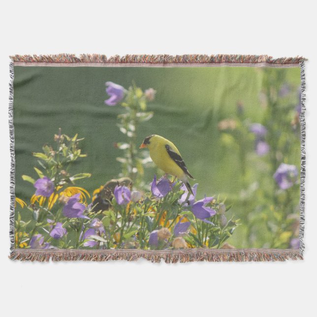 Goldfinch on a Harebell Flower    Throw Blanket (Front)