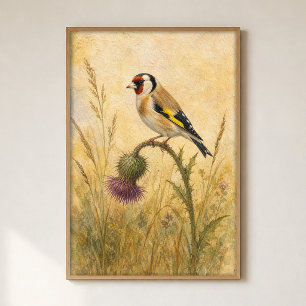 Goldfinch on a Thistle Watercolour Poster