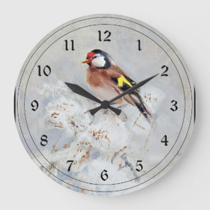 Goldfinch, painting by Georg Stoopendaal Large Clock