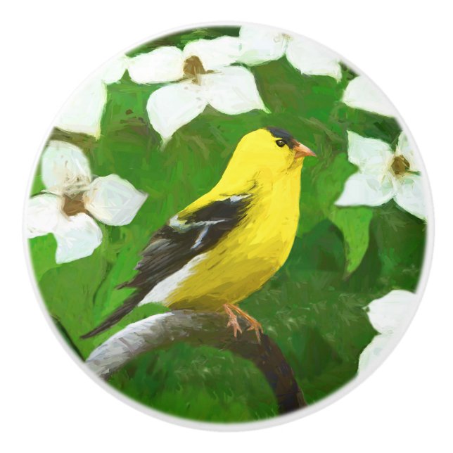 Goldfinch Painting - Cute Original Dog Art Ceramic Knob (Front)