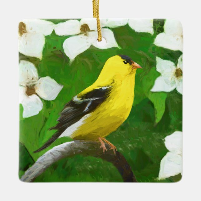 Goldfinch Painting - Cute Original Dog Art Ceramic Ornament (Front)