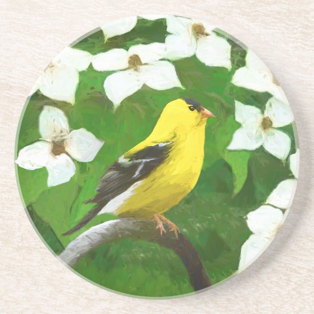 Goldfinch Painting - Cute Original Dog Art Coaster (Front)