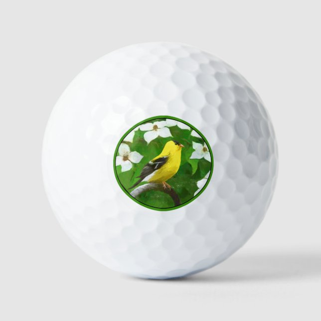 Goldfinch Painting - Cute Original Dog Art Golf Balls (Front)