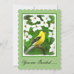 Goldfinch Painting - Cute Original Dog Art Invitation