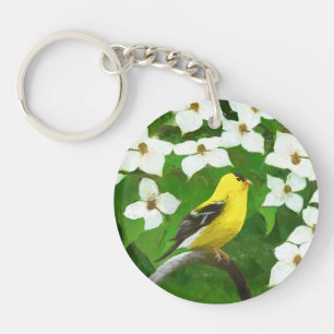 Goldfinch Painting - Cute Original Dog Art Key Ring
