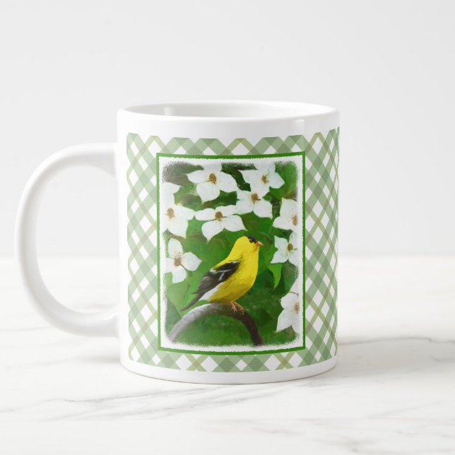 Goldfinch Painting - Cute Original Dog Art Large Coffee Mug (Left)