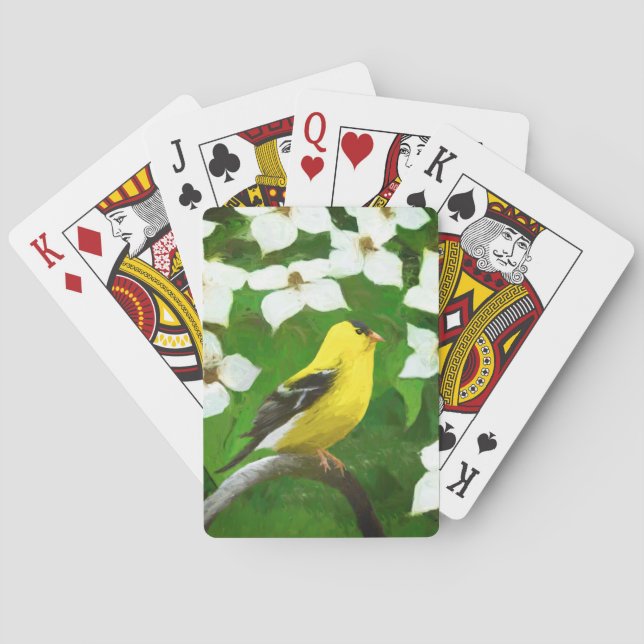 Goldfinch Painting - Cute Original Dog Art Playing Cards (Back)