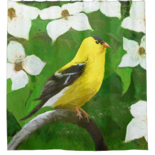 Goldfinch Painting - Cute Original Dog Art Shower Curtain