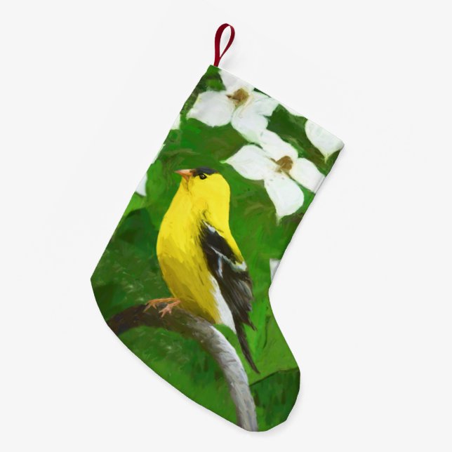 Goldfinch Painting - Cute Original Dog Art Small Christmas Stocking (Front (Hanging))