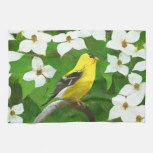 Goldfinch Painting - Cute Original Dog Art Tea Towel