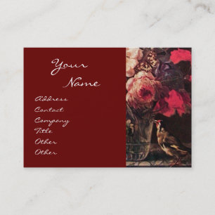 GOLDFINCH,PINK ROSES AND BUTTERFLY BUSINESS CARD