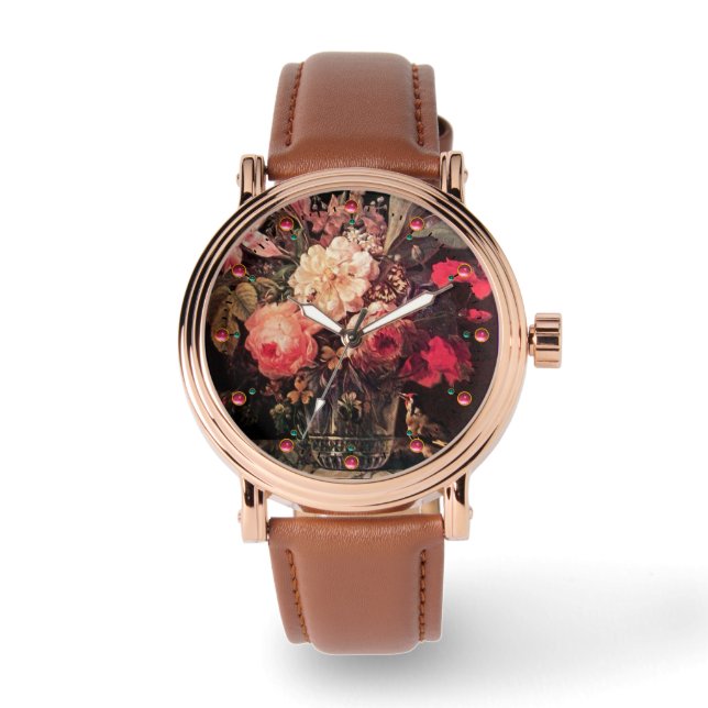 GOLDFINCH,PINK ROSES AND BUTTERFLY Floral Watch (Front)
