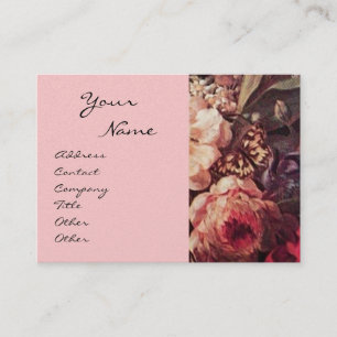GOLDFINCH,PINK ROSES ,BUTTERFLY Floral Pearl Business Card