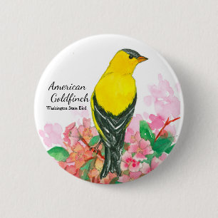 Goldfinch Rhododendron Flowers Watercolor 6 Cm Round Badge