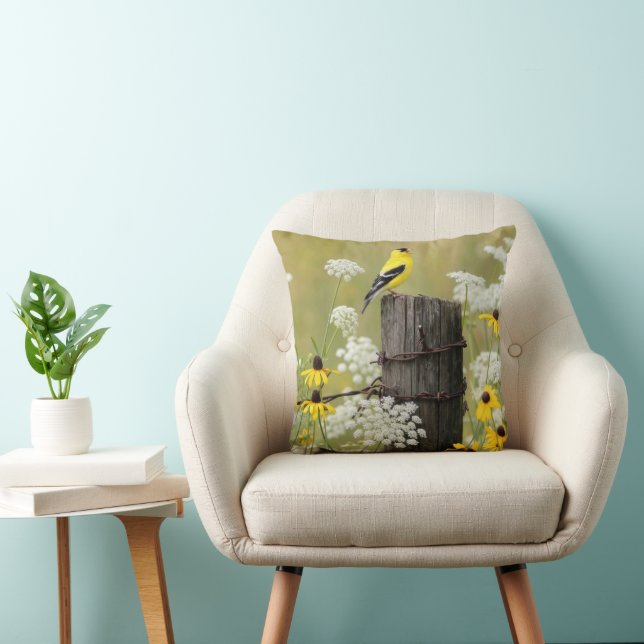 Goldfinch Singing on a Fence Post Cushion (Chair)