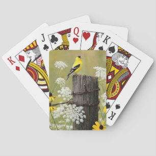 Goldfinch Singing on a Fence Post Playing Cards