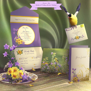 Goldfinch Spring Garden Wedding Cream All In One Invitation