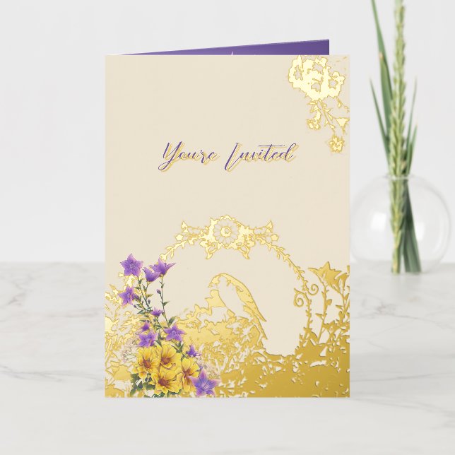 Goldfinch Spring Garden Wedding Cream Foil Greeting Card (Front)