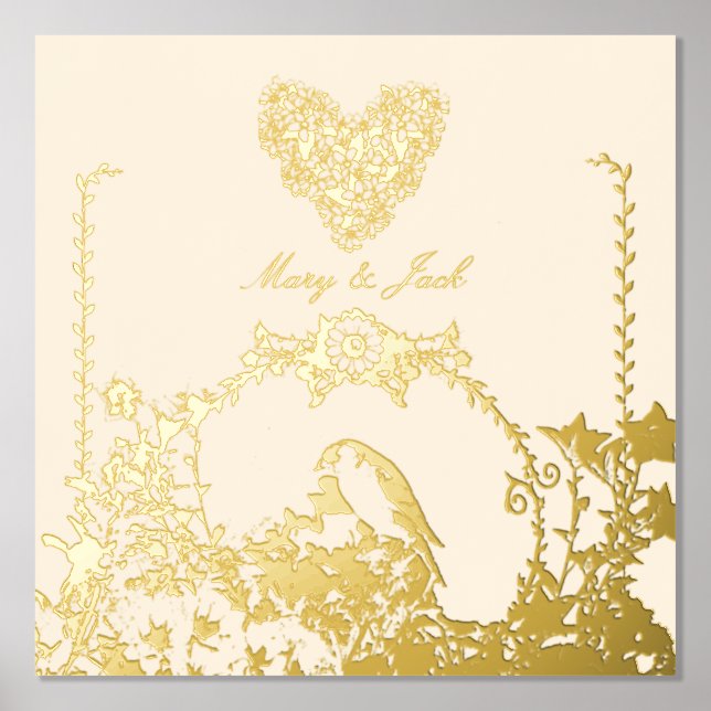 Goldfinch Spring Garden Wedding Cream Horizontal Foil Prints (Front)
