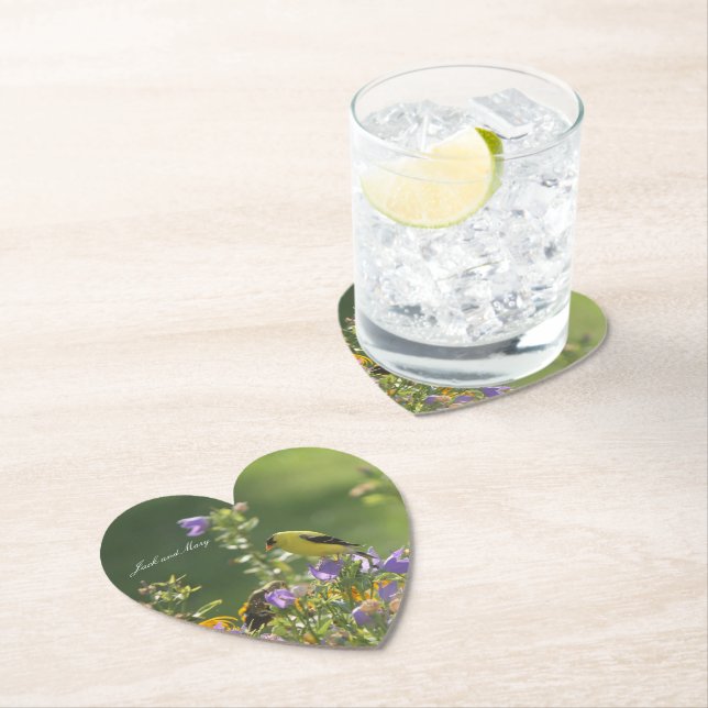 Goldfinch Spring Garden Wedding Paper Coaster (Insitu)