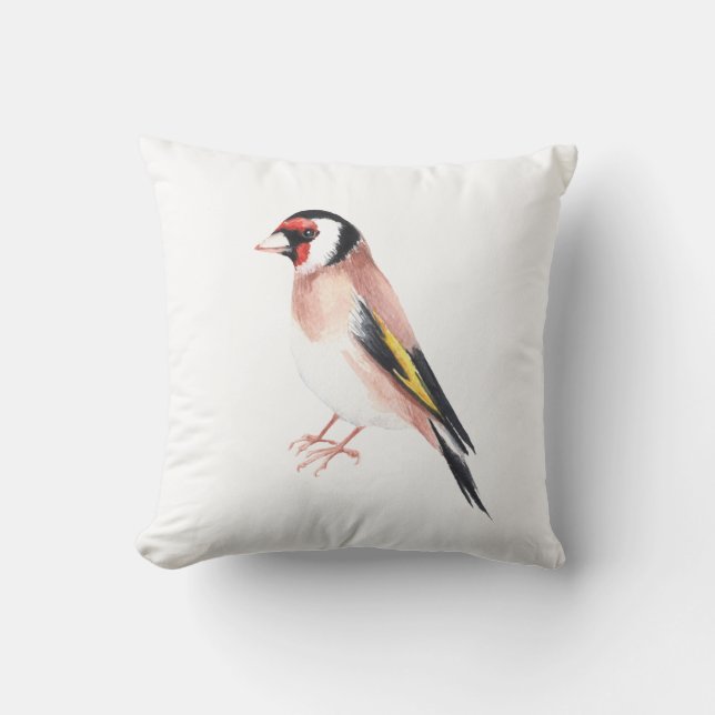 Goldfinch watercolor painted bird. cushion (Front)