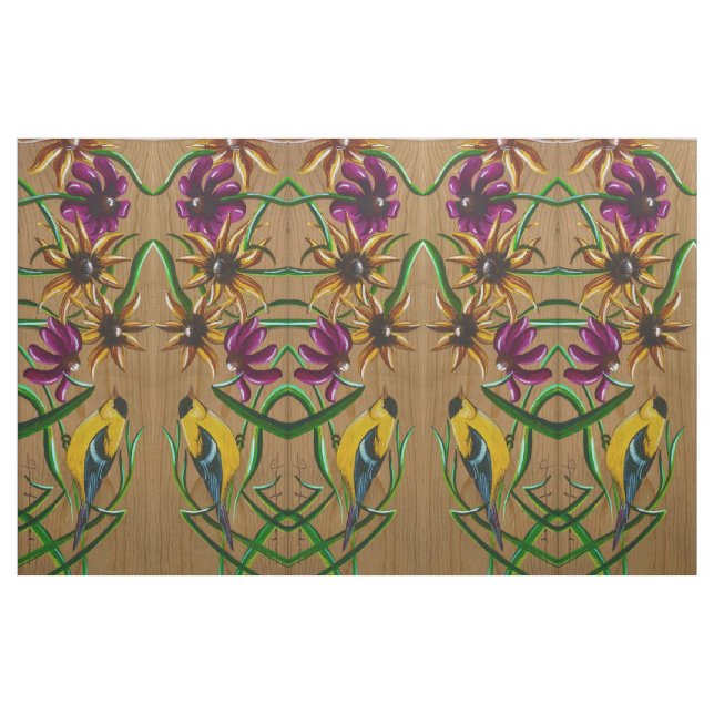 Goldfinches and Flowers Fabric (Fat Quarter)