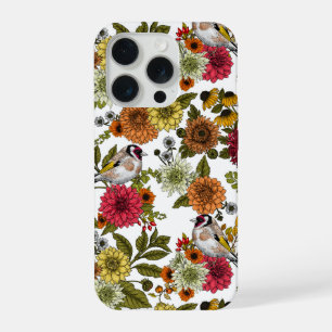 Goldfinches and flowers iPhone 15 pro case