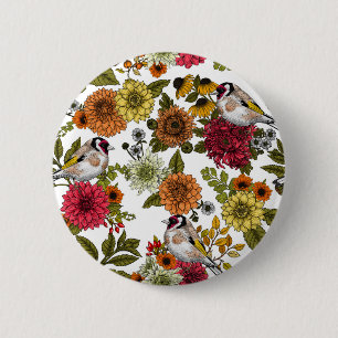 Goldfinches in the garden 6 cm round badge