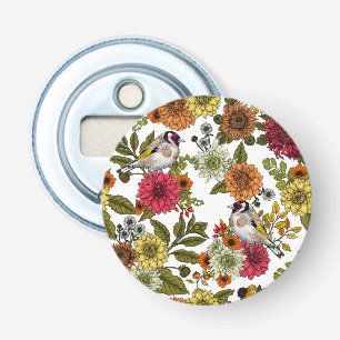 Goldfinches in the garden bottle opener