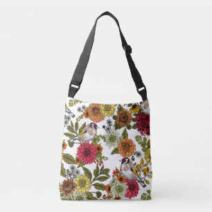 Goldfinches in the garden crossbody bag