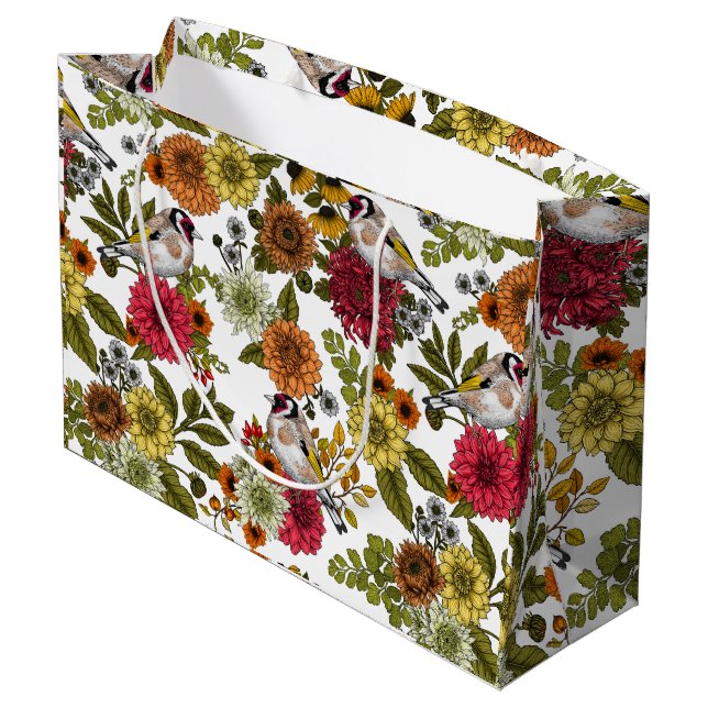 Goldfinches in the garden   large gift bag (Back Angled)