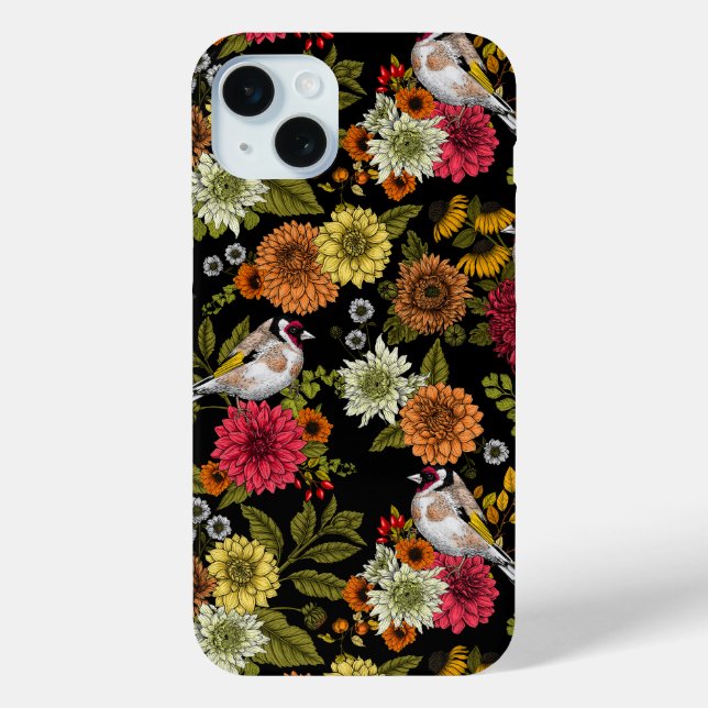 Goldfinches in the garden on black Case-Mate iPhone case (Back)