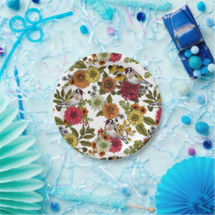 Goldfinches in the garden paper plate