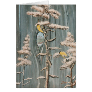 Goldfinches on a branch with Pikes Peak View