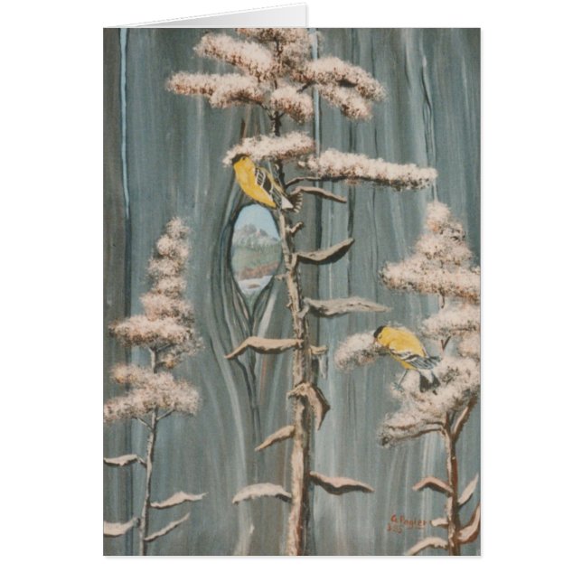 Goldfinches on a branch with Pikes Peak View (Front)