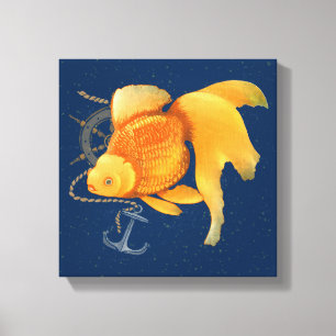 Goldfish Anchor Ship Wheel Nautical Canvas Print
