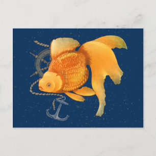 Goldfish Anchor Ship Wheel Nautical Postcard