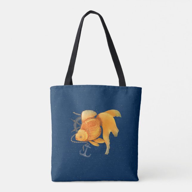 Goldfish Anchor Ship Wheel Nautical Tote Bag (Back)