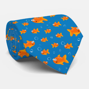 Goldfish, Bubbles on a Changeable Blue Background Tie