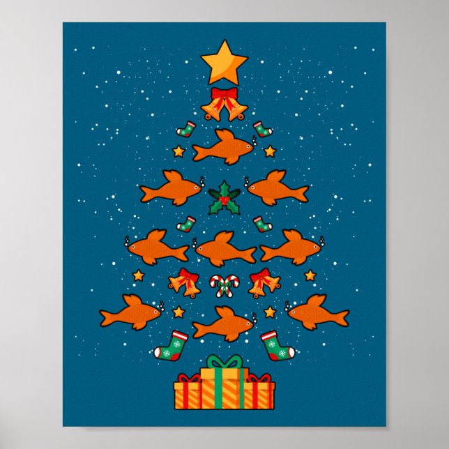 Goldfish Christmas Tree Xmas Long Sleeve  Poster (Front)